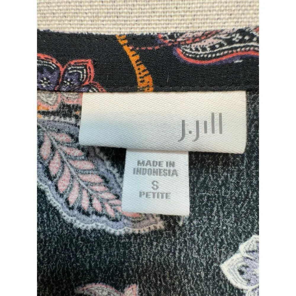 J. Jill Womens Button-Front Blouse Top Size S Petite Black Floral Sleeveless Y2K - Picture 3 of 11